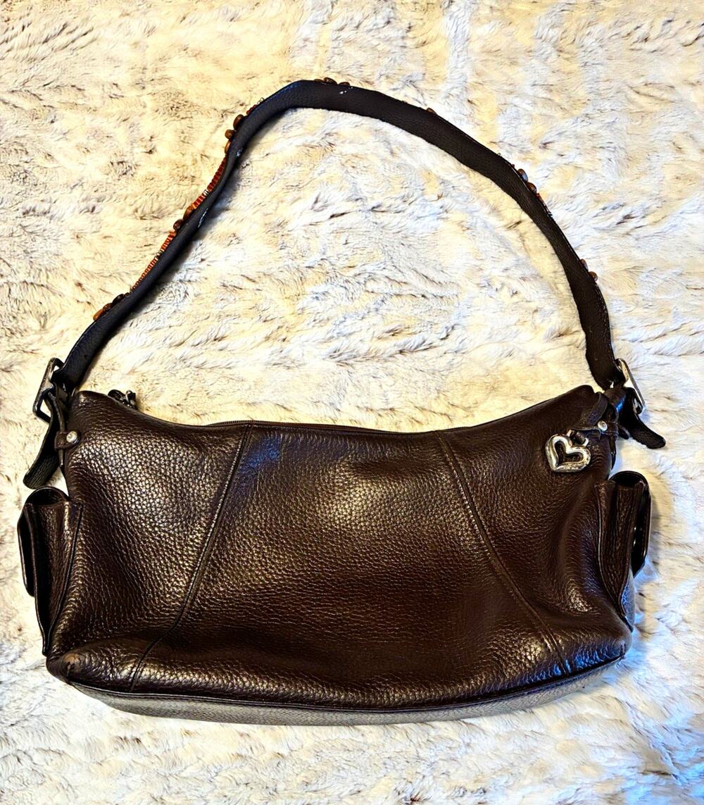 Brighton Soho Brown Small Shoulder Bag Zip Top Floral Design Adjustable Strap